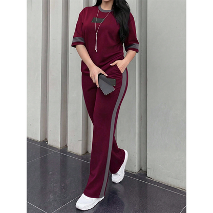 🔥Women's Casual Two-Piece Lounge Set with Stripe Detail