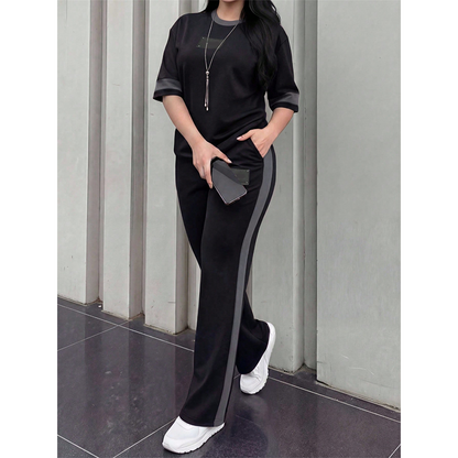 🔥Women's Casual Two-Piece Lounge Set with Stripe Detail