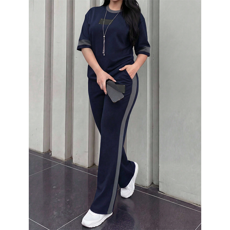 🔥Women's Casual Two-Piece Lounge Set with Stripe Detail