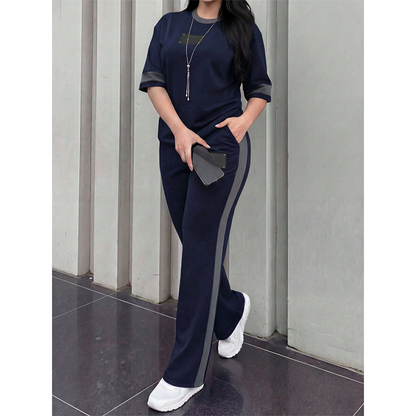 🔥Women's Casual Two-Piece Lounge Set with Stripe Detail