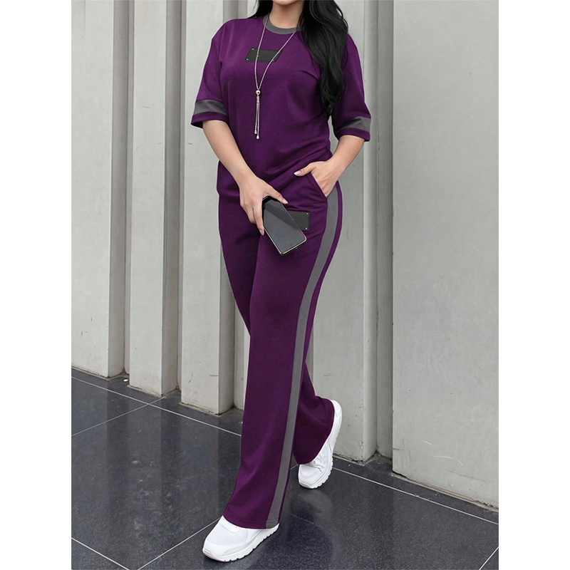 🔥Women's Casual Two-Piece Lounge Set with Stripe Detail