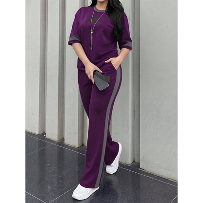 🔥Women's Casual Two-Piece Lounge Set with Stripe Detail