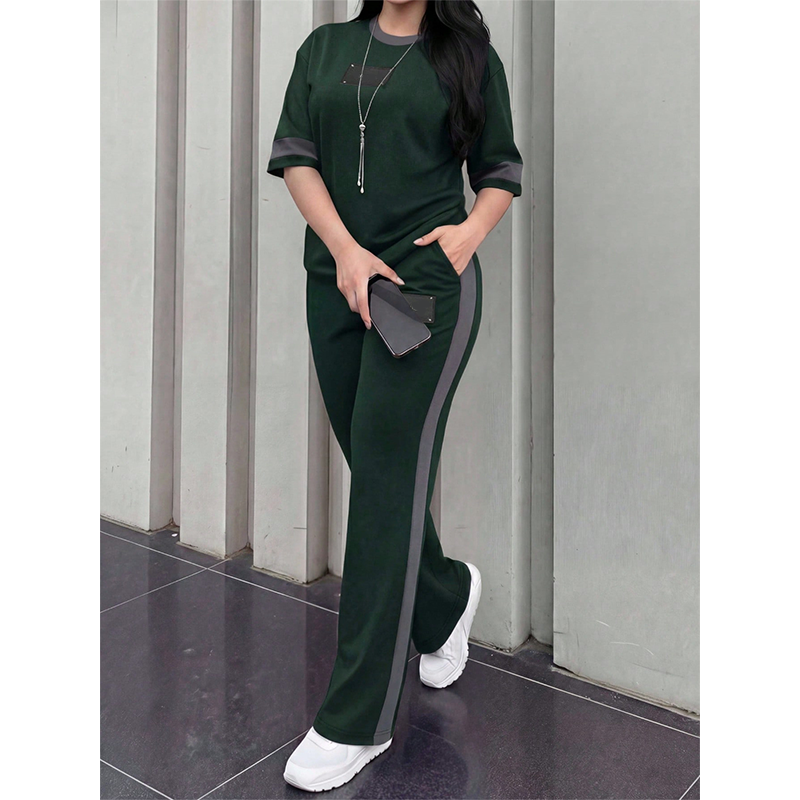 🔥Women's Casual Two-Piece Lounge Set with Stripe Detail