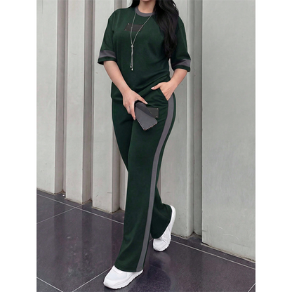 🔥Women's Casual Two-Piece Lounge Set with Stripe Detail