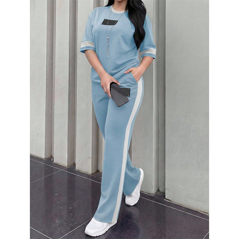 🔥Women's Casual Two-Piece Lounge Set with Stripe Detail