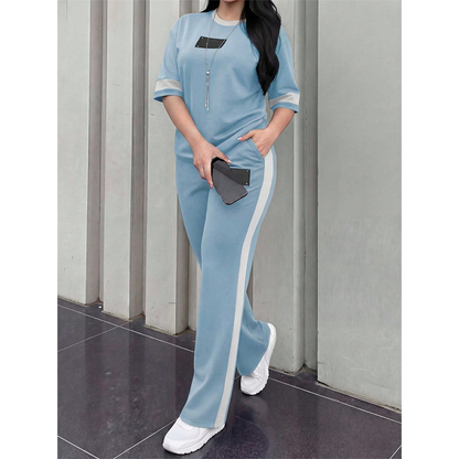 🔥Women's Casual Two-Piece Lounge Set with Stripe Detail