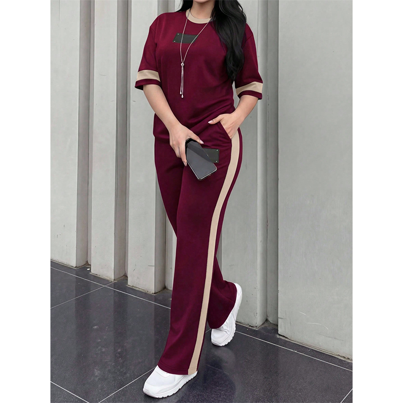 🔥Women's Casual Two-Piece Lounge Set with Stripe Detail