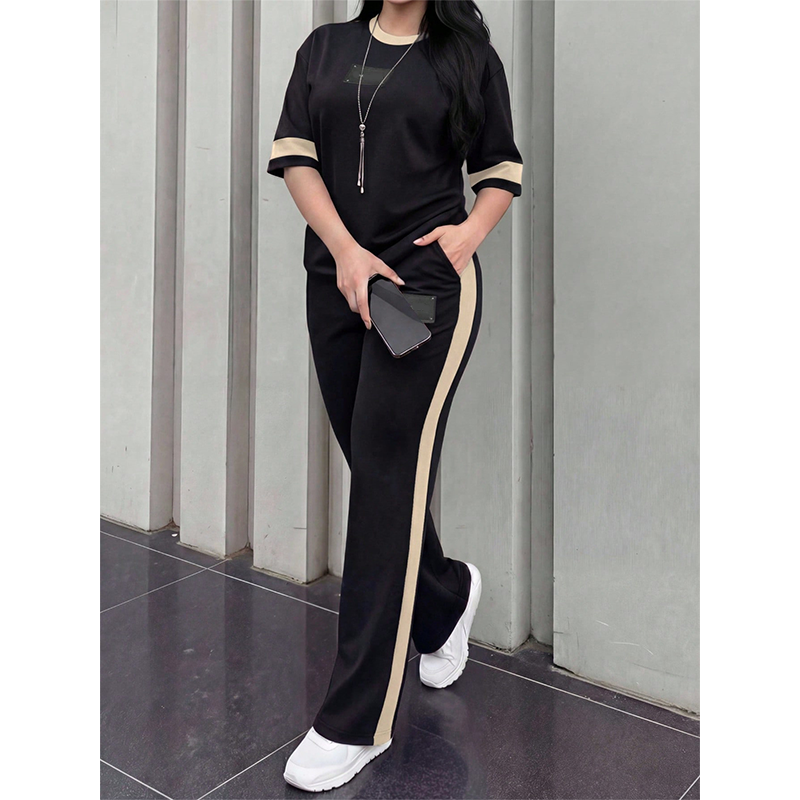 🔥Women's Casual Two-Piece Lounge Set with Stripe Detail