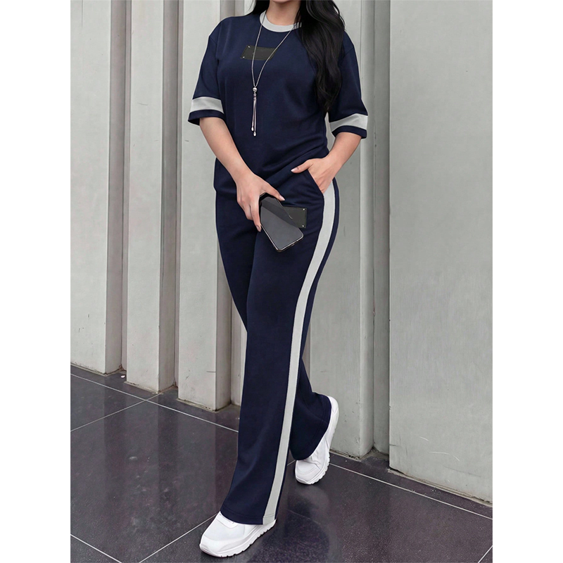🔥Women's Casual Two-Piece Lounge Set with Stripe Detail