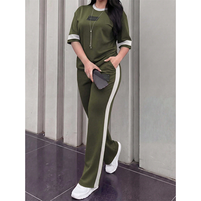 🔥Women's Casual Two-Piece Lounge Set with Stripe Detail