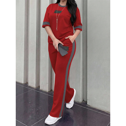 🔥Women's Casual Two-Piece Lounge Set with Stripe Detail