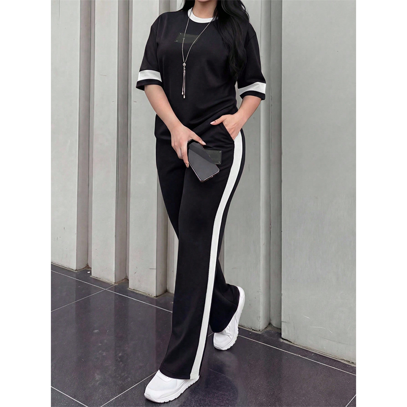 🔥Women's Casual Two-Piece Lounge Set with Stripe Detail