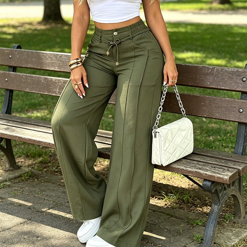👖 LIMITED-TIME 50% OFF! 💥 Women's High-Waisted Straight Leg Trousers – Front Seam, Elastic Back, Versatile ✨