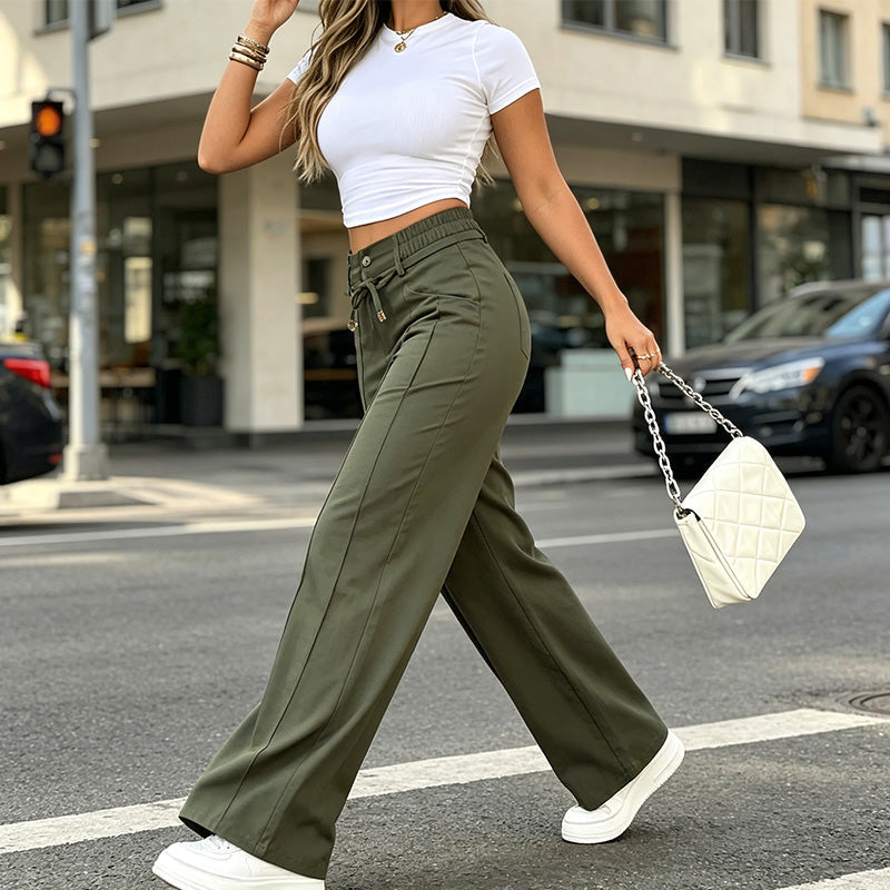 👖 LIMITED-TIME 50% OFF! 💥 Women's High-Waisted Straight Leg Trousers – Front Seam, Elastic Back, Versatile ✨