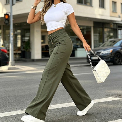👖 LIMITED-TIME 50% OFF! 💥 Women's High-Waisted Straight Leg Trousers – Front Seam, Elastic Back, Versatile ✨