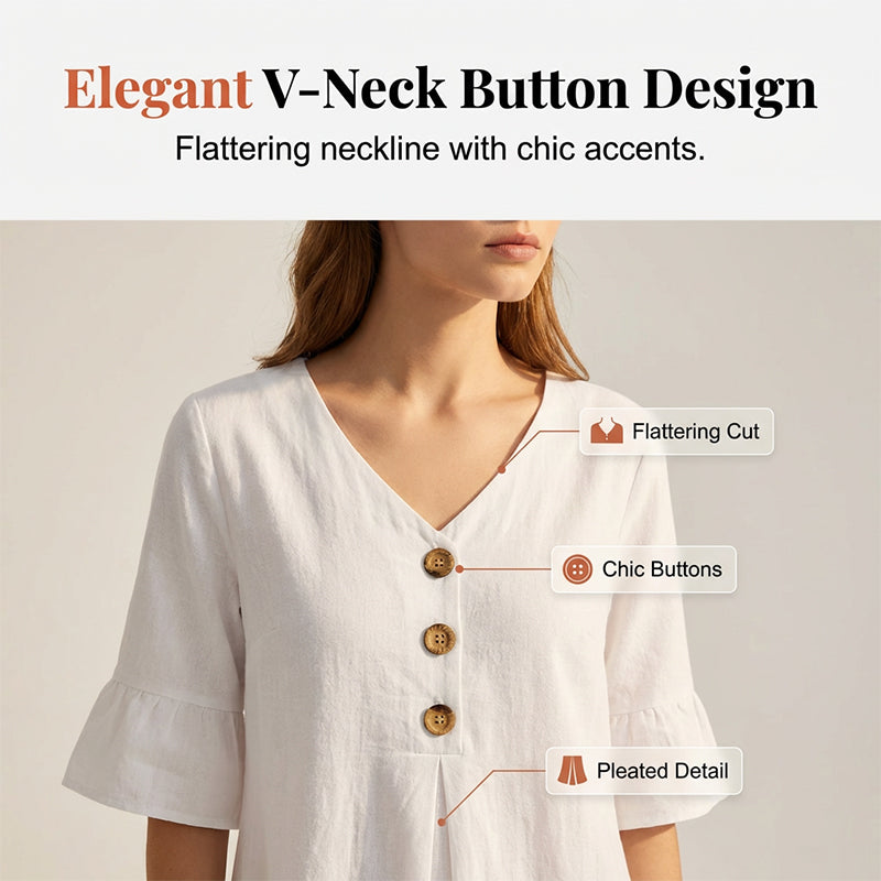 🎉 2026 Sale — Over 31,600 Sold 🔥 Women Solid Ruffle Sleeve V-Neck Midi Dress – Summer Casual Dress 🌸