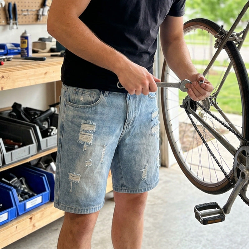 Men’s Ripped Distressed Denim Shorts