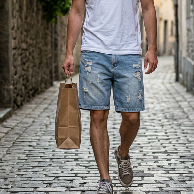 Men’s Ripped Distressed Denim Shorts