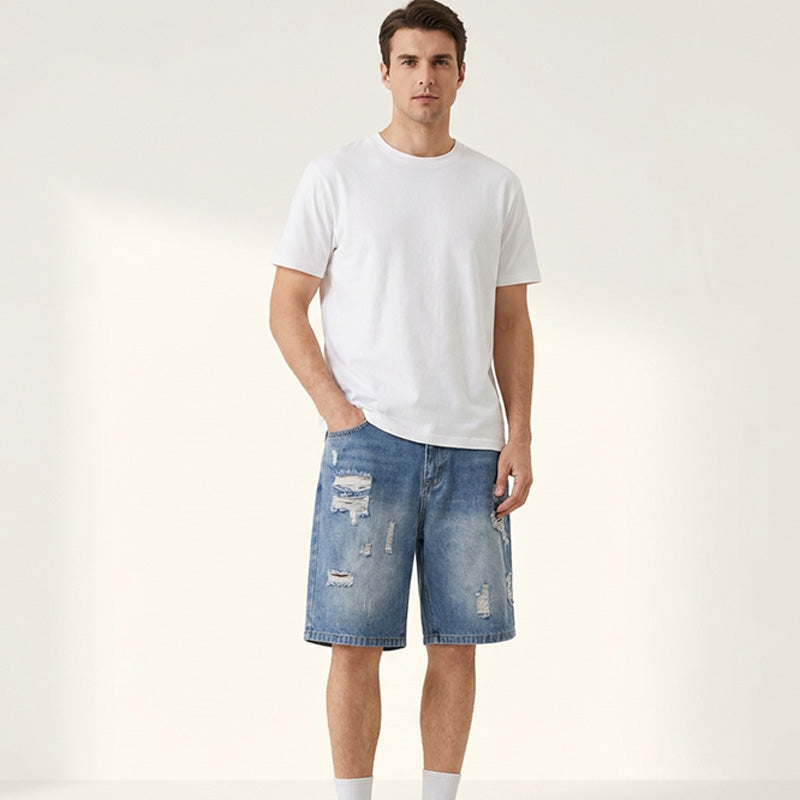 Men’s Ripped Distressed Denim Shorts