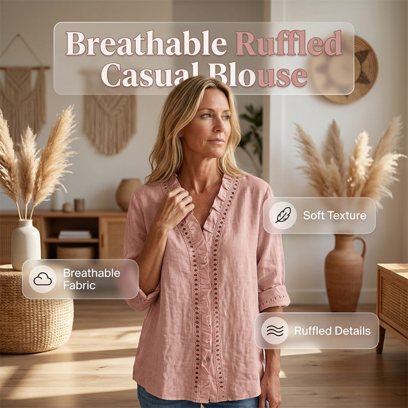 👚✨Women's Casual V-Neck Ruffle Trim Blouse – Effortless Feminine Everyday Style🌸