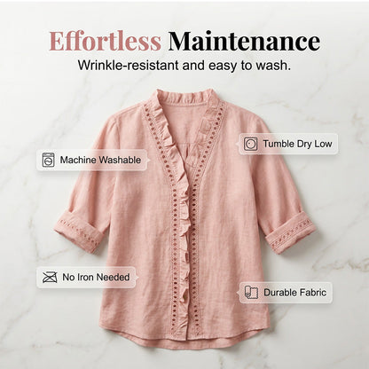 👚✨Women's Casual V-Neck Ruffle Trim Blouse – Effortless Feminine Everyday Style🌸