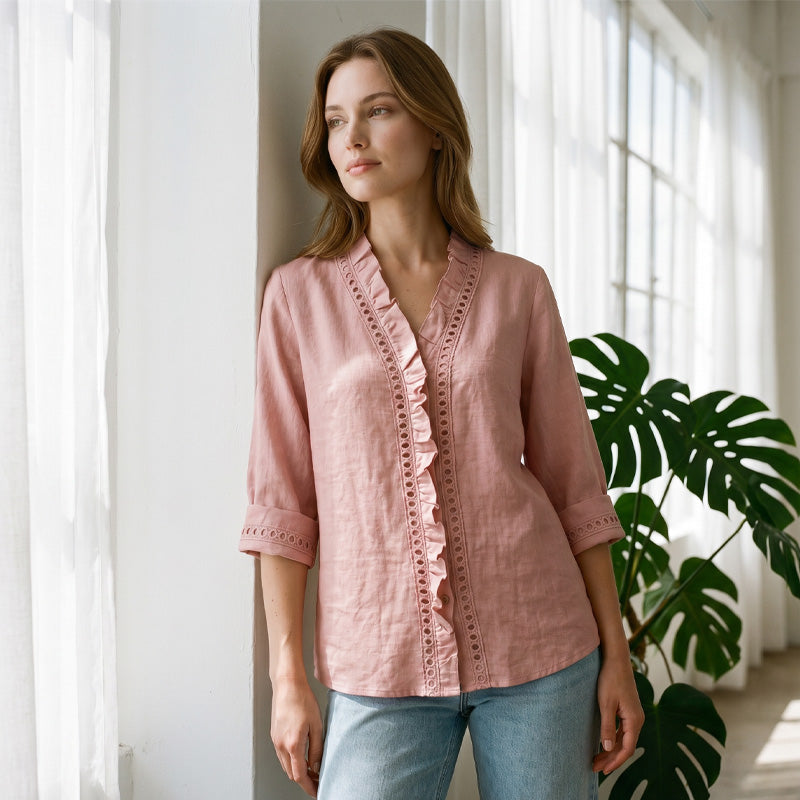 👚✨Women's Casual V-Neck Ruffle Trim Blouse – Effortless Feminine Everyday Style🌸