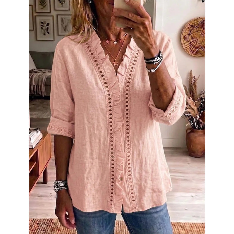 👚✨Women's Casual V-Neck Ruffle Trim Blouse – Effortless Feminine Everyday Style🌸