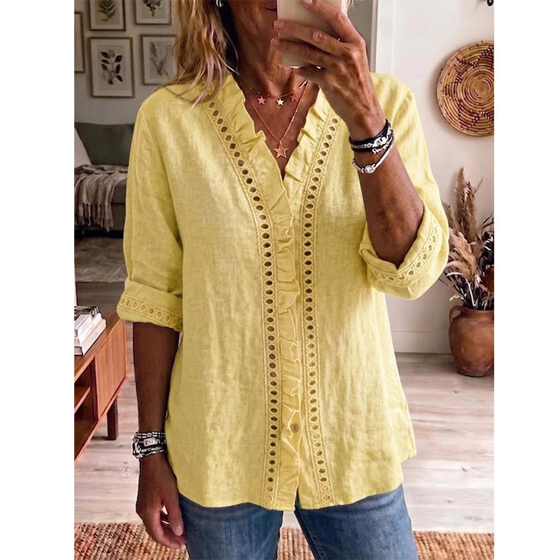 👚✨Women's Casual V-Neck Ruffle Trim Blouse – Effortless Feminine Everyday Style🌸