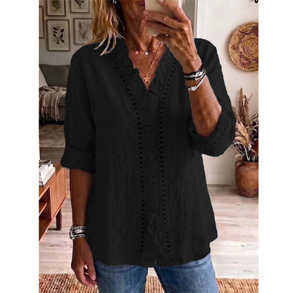 👚✨Women's Casual V-Neck Ruffle Trim Blouse – Effortless Feminine Everyday Style🌸