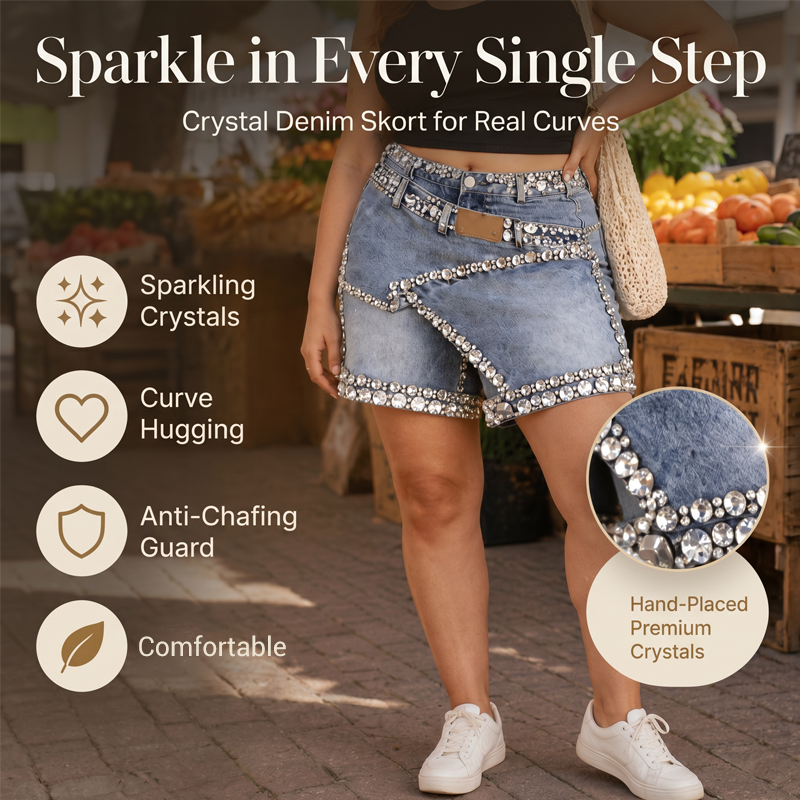 👖💎Women’s Rhinestone Denim Layered Skort – Sparkle Style Meets Everyday Comfort ✨