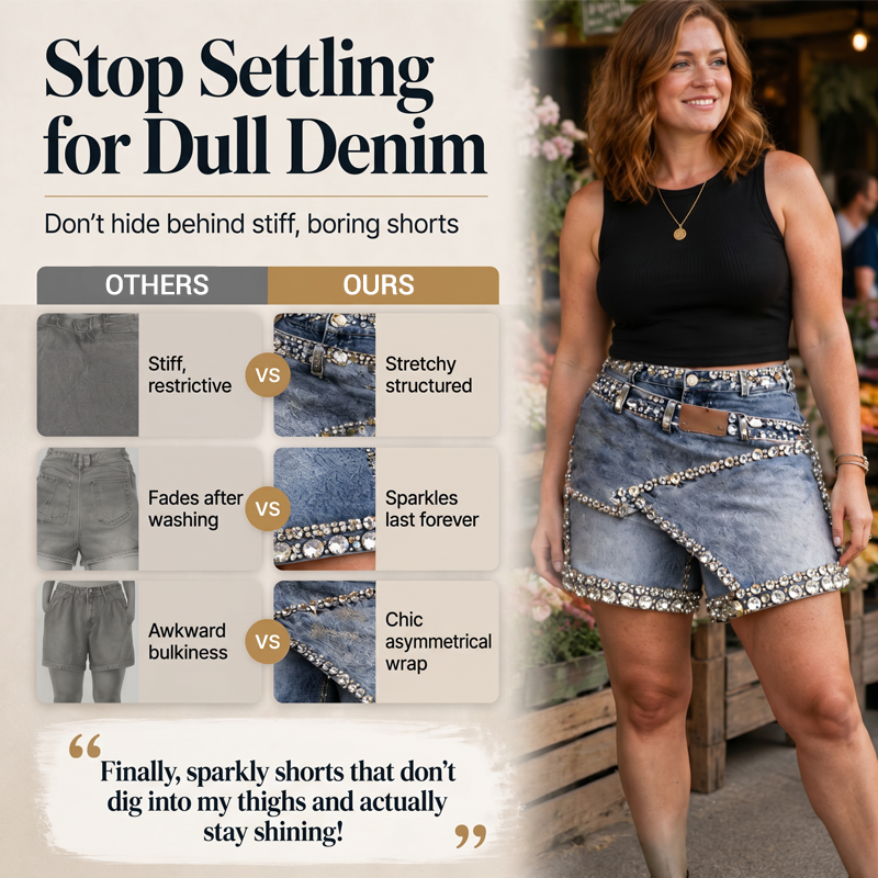 👖💎Women’s Rhinestone Denim Layered Skort – Sparkle Style Meets Everyday Comfort ✨