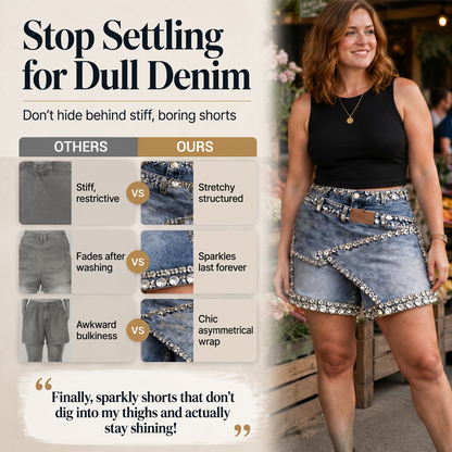 👖💎Women’s Rhinestone Denim Layered Skort – Sparkle Style Meets Everyday Comfort ✨