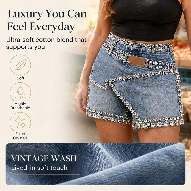 👖💎Women’s Rhinestone Denim Layered Skort – Sparkle Style Meets Everyday Comfort ✨