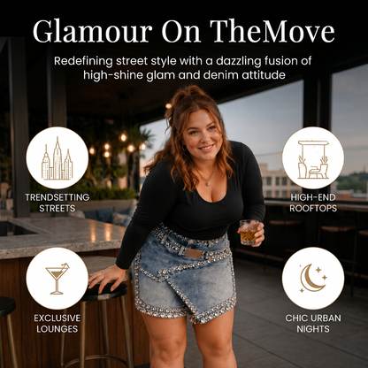 👖💎Women’s Rhinestone Denim Layered Skort – Sparkle Style Meets Everyday Comfort ✨
