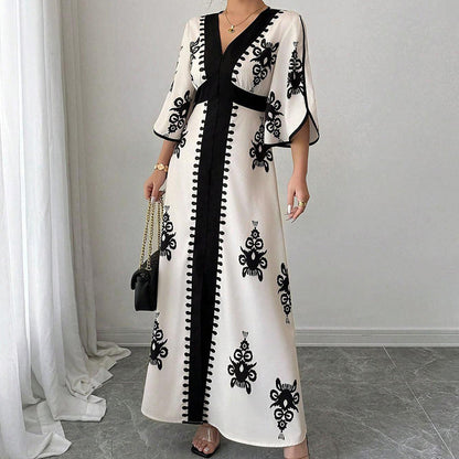 Women's Elegant V-Neck Print Maxi Dress