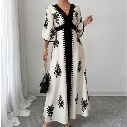 Women's Elegant V-Neck Print Maxi Dress