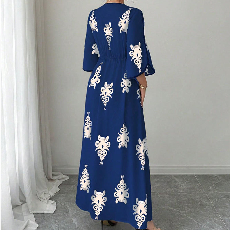 Women's Elegant V-Neck Print Maxi Dress