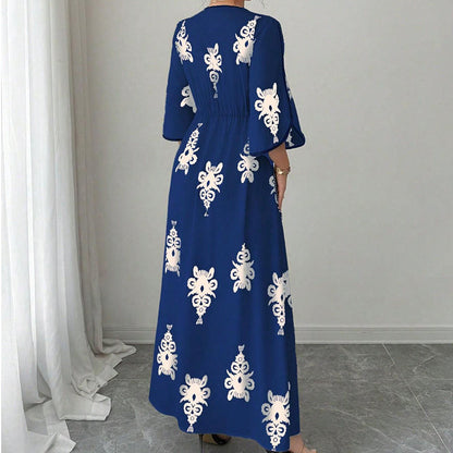 Women's Elegant V-Neck Print Maxi Dress