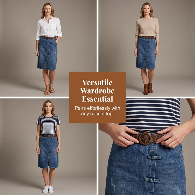 Women’s Slimming A-Line Denim Midi Skirt