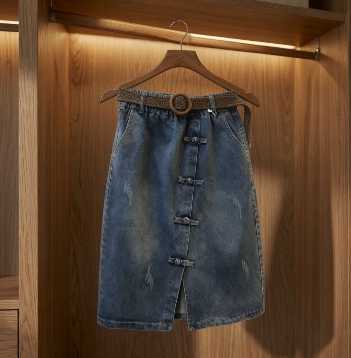 Women’s Slimming A-Line Denim Midi Skirt