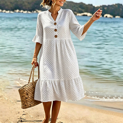 👗Women's Summer Polka Dot Dress with Ruffle Sleeves – Effortlessly Chic & Flattering ✨