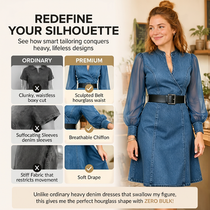 👗Slim Fit Stand Collar Denim Midi Dress– Elegant Everyday Chic✨