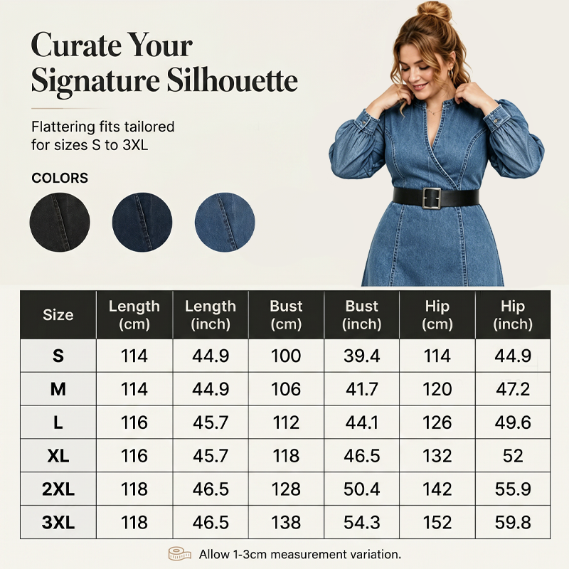 👗Slim Fit Stand Collar Denim Midi Dress– Elegant Everyday Chic✨