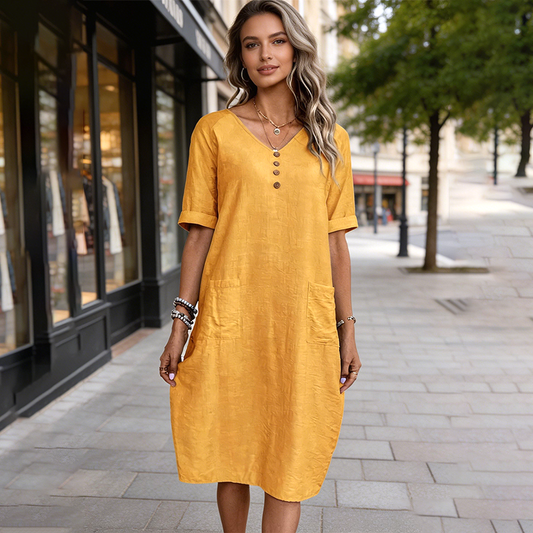 Women's Relaxed Fit Summer V-Neck Dress