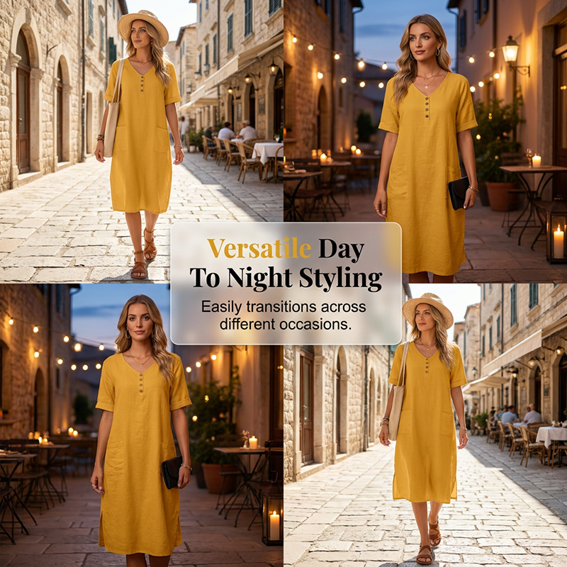 Women's Relaxed Fit Summer V-Neck Dress