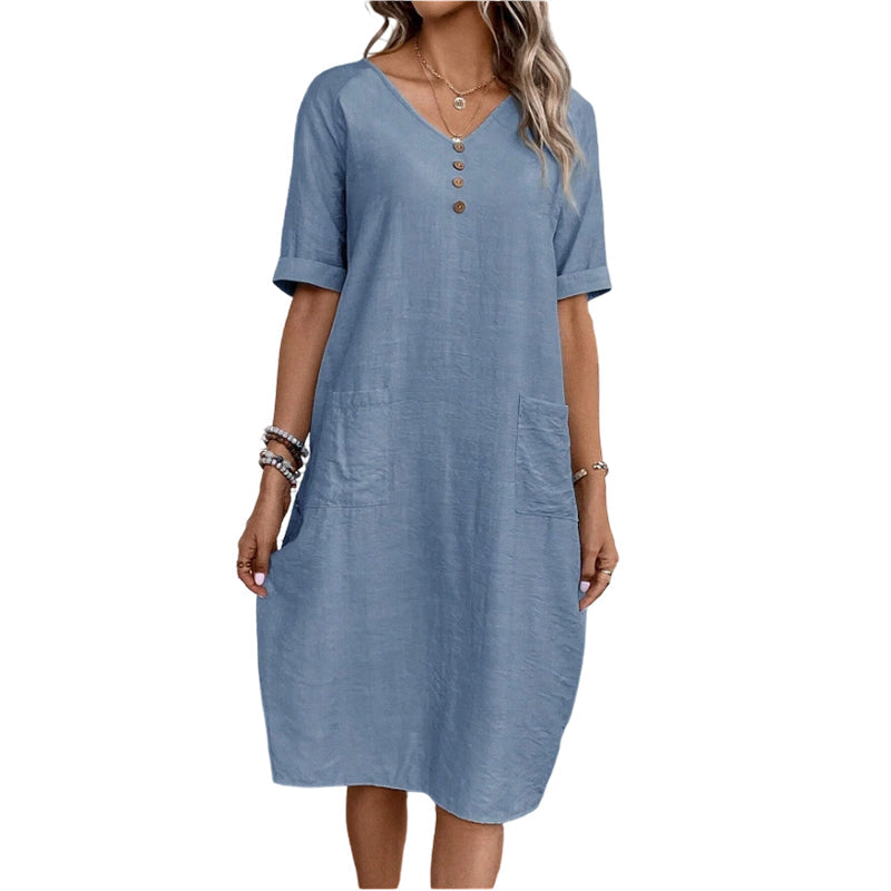 Women's Relaxed Fit Summer V-Neck Dress