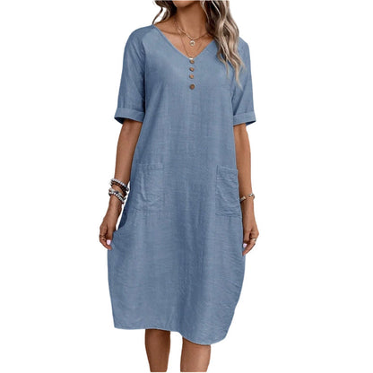 Women's Relaxed Fit Summer V-Neck Dress