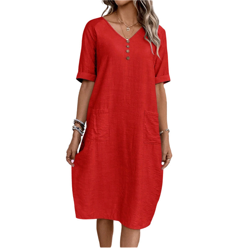 Women's Relaxed Fit Summer V-Neck Dress