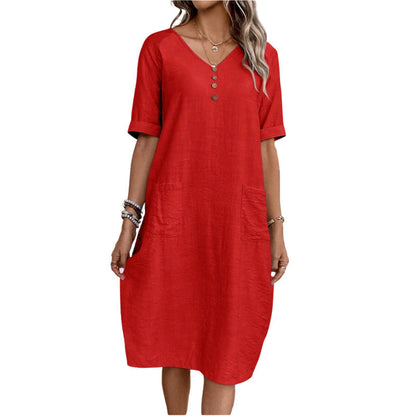 Women's Relaxed Fit Summer V-Neck Dress