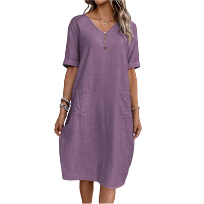 Women's Relaxed Fit Summer V-Neck Dress